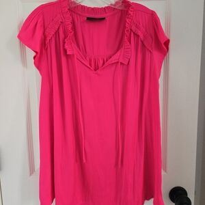 Lane Bryant Hot Pink Ruffle Trim Satin Blouse, Spring, Date Night, Barbie